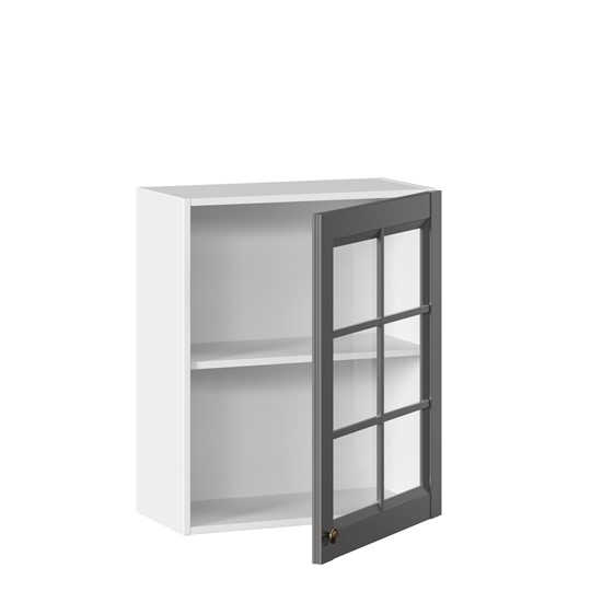Кухонный навесной шкаф Амели-3 600 со стеклом ЛД 299.350.000.030, Белый/Оникс серый в Южно-Сахалинске - изображение 1