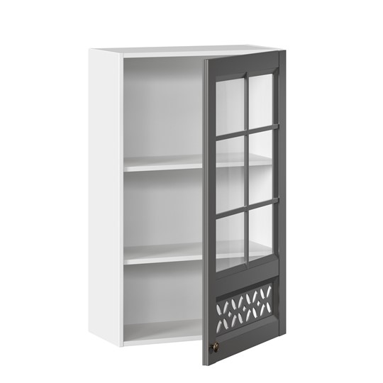 Настенный шкаф Амели-3 600 высокий со стеклом ЛД 299.450.000.046, Белый/Оникс серый в Южно-Сахалинске - изображение 1