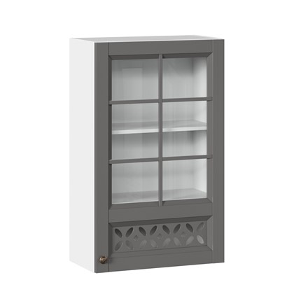 Настенный шкаф Амели-3 600 высокий со стеклом ЛД 299.450.000.046, Белый/Оникс серый в Южно-Сахалинске - изображение