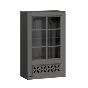 Шкаф настенный Амели-3 600 высокий со стеклом ЛД 299.450.000.048, Черный/Оникс серый в Южно-Сахалинске