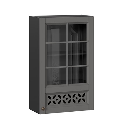 Шкаф настенный Амели-3 600 высокий со стеклом ЛД 299.450.000.048, Черный/Оникс серый в Южно-Сахалинске - изображение