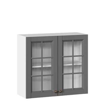 Навесной шкаф Амели-3 800 со стеклом ЛД 299.360.000.034, Белый/Оникс серый в Южно-Сахалинске - изображение