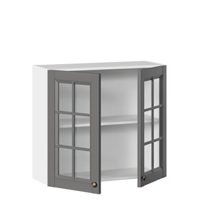 Навесной шкаф Амели-3 800 со стеклом ЛД 299.360.000.034, Белый/Оникс серый в Южно-Сахалинске - предосмотр 1