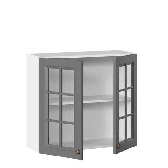 Навесной шкаф Амели-3 800 со стеклом ЛД 299.360.000.034, Белый/Оникс серый в Южно-Сахалинске - изображение 1