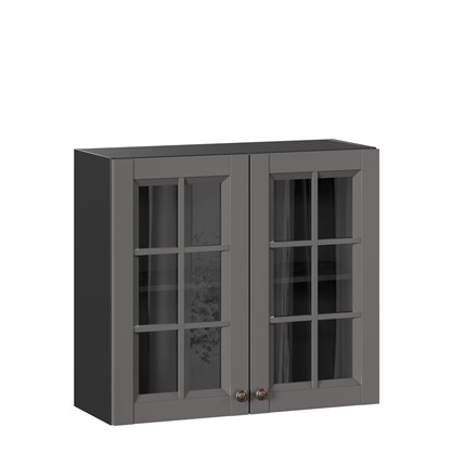 Настенный шкаф Амели-3 800 со стеклом ЛД 299.360.000.036, Черный/Оникс серый в Южно-Сахалинске - изображение