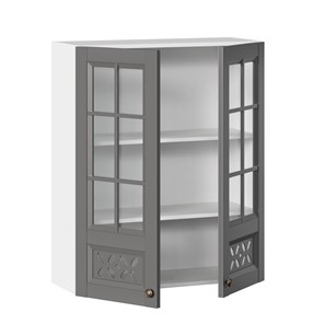 Кухонный навесной шкаф Амели-3 800 высокий со стеклом ЛД 299.460.000.050, Белый/Оникс серый в Южно-Сахалинске - предосмотр 1