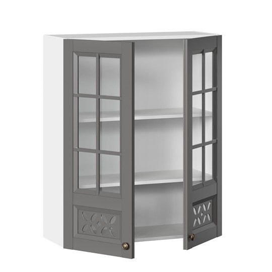 Кухонный навесной шкаф Амели-3 800 высокий со стеклом ЛД 299.460.000.050, Белый/Оникс серый в Южно-Сахалинске - изображение 1