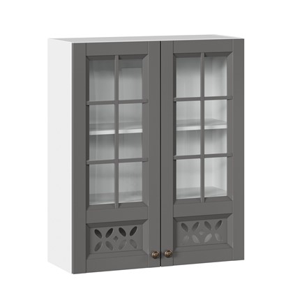 Кухонный навесной шкаф Амели-3 800 высокий со стеклом ЛД 299.460.000.050, Белый/Оникс серый в Южно-Сахалинске - изображение
