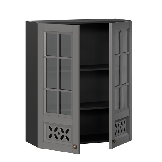 Шкаф настенный Амели-3 800 высокий со стеклом ЛД 299.460.000.052, Черный/Оникс серый в Южно-Сахалинске - изображение 1