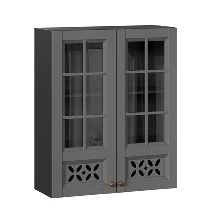 Шкаф настенный Амели-3 800 высокий со стеклом ЛД 299.460.000.052, Черный/Оникс серый в Южно-Сахалинске - изображение