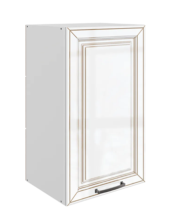 Кухонный навесной шкаф Атланта L400 Н720 (1 дв. гл.) эмаль (белый/белый глянец патина золото) в Южно-Сахалинске - изображение