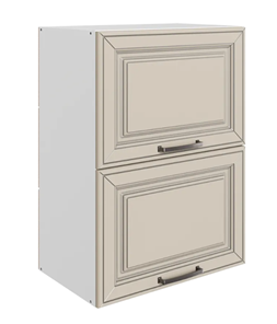 Кухонный навесной шкаф Атланта L500 Н720 (2 дв. гл. гориз.) эмаль (белый/сливки патина платина) в Южно-Сахалинске - предосмотр