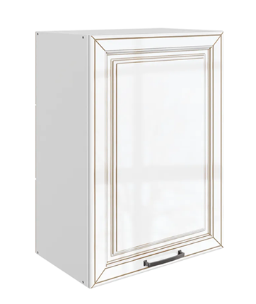 Кухонный шкаф Атланта L500 Н720 (1 дв. гл.) эмаль (белый/белый глянец патина золото) в Южно-Сахалинске - изображение
