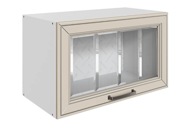 Кухонный навесной шкаф Атланта L600 Н360 (1 дв. рам.) эмаль (белый/сливки патина платина) в Южно-Сахалинске - предосмотр