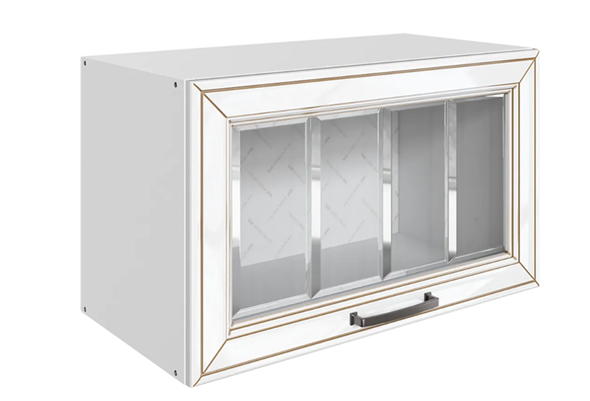 Шкаф кухонный Атланта L600 Н360 (1 дв. рам.) эмаль (белый/белый глянец патина золото) в Южно-Сахалинске - изображение