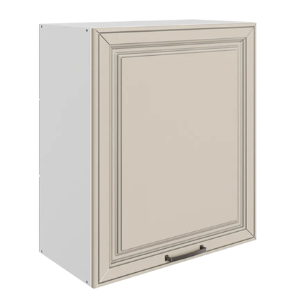 Настенный шкаф Атланта L600 Н720 (1 дв. гл.) эмаль (белый/сливки патина платина) в Южно-Сахалинске - изображение