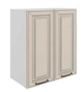 Навесной кухонный шкаф Атланта L600 Н720 (2 дв. гл.) эмаль (белый/сливки патина платина) в Южно-Сахалинске - предосмотр