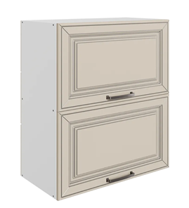 Шкаф кухонный Атланта L600 Н720 (2 дв. гл. гориз.) эмаль (белый/сливки патина платина) в Южно-Сахалинске