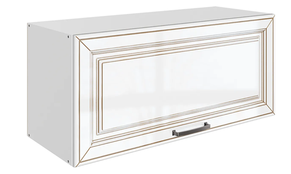 Навесной кухонный шкаф Атланта L800 Н360 (1 дв. гл.) эмаль (белый/белый глянец патина золото) в Южно-Сахалинске - изображение