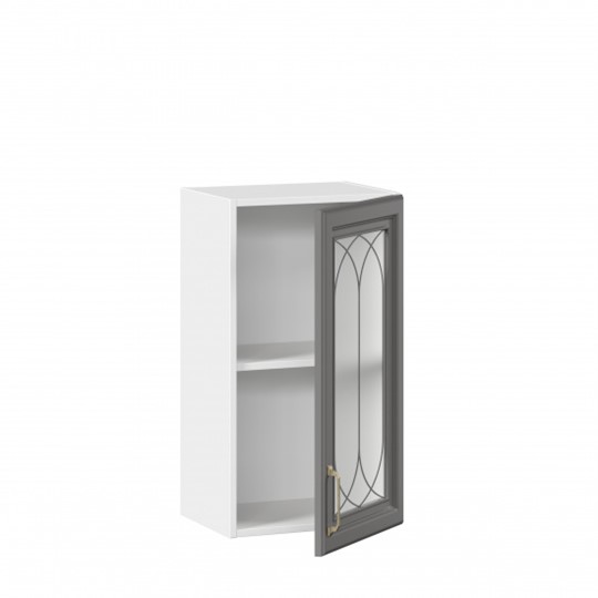 Шкаф навесной Джелатто 400 со стеклом ЛД 241.320.000.102, Белый/Оникс серый в Южно-Сахалинске - изображение 1