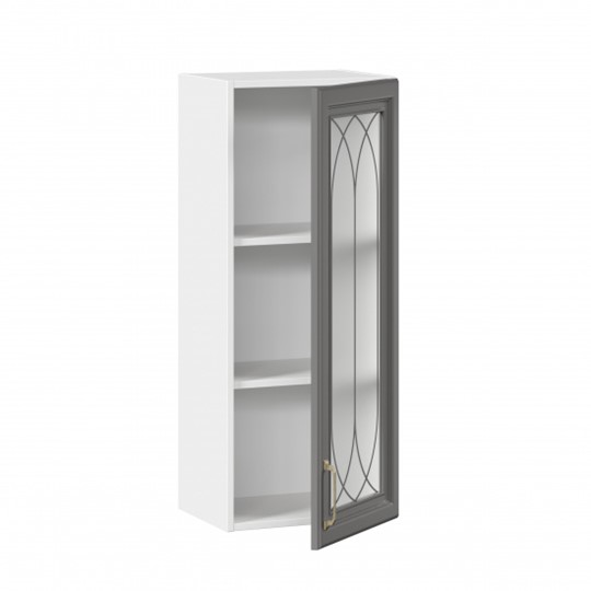 Шкаф навесной Джелатто 400 высокий со стеклом ЛД 241.420.000.110, Белый/Оникс серый в Южно-Сахалинске - изображение 1