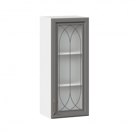 Шкаф навесной Джелатто 400 высокий со стеклом ЛД 241.420.000.110, Белый/Оникс серый в Южно-Сахалинске - изображение