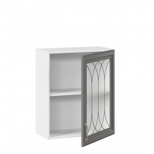 Шкаф навесной Джелатто 600 со стеклом ЛД 241.350.000.105, Белый/Оникс серый в Южно-Сахалинске - изображение 1