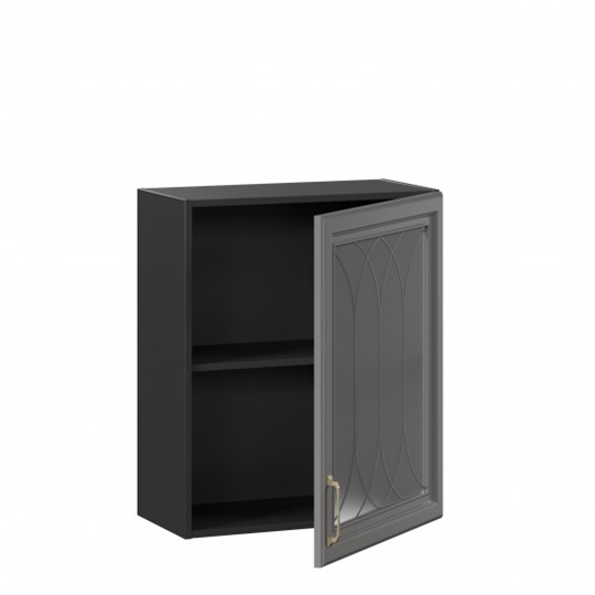 Навесной кухонный шкаф Джелатто 600 со стеклом ЛД 241.350.000.147, Черный/Оникс серый в Южно-Сахалинске - изображение 1