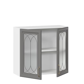 Кухонный навесной шкаф Джелатто 800 со стеклом ЛД 241.360.000.107, Белый/Оникс серый в Южно-Сахалинске - предосмотр 1