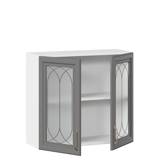 Кухонный навесной шкаф Джелатто 800 со стеклом ЛД 241.360.000.107, Белый/Оникс серый в Южно-Сахалинске - изображение 1