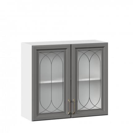 Кухонный навесной шкаф Джелатто 800 со стеклом ЛД 241.360.000.107, Белый/Оникс серый в Южно-Сахалинске - изображение