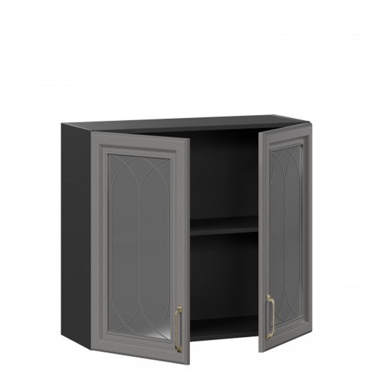 Шкаф настенный Джелатто 800 со стеклом ЛД 241.360.000.149, Черный/Оникс серый в Южно-Сахалинске - изображение 1