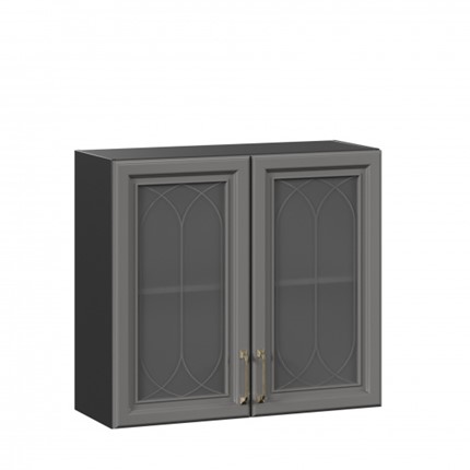 Шкаф настенный Джелатто 800 со стеклом ЛД 241.360.000.149, Черный/Оникс серый в Южно-Сахалинске - изображение