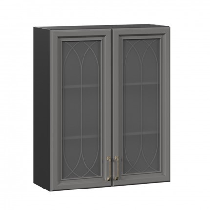 Шкаф настенный Джелатто 800 высокий со стеклом ЛД 241.460.000.156, Черный/Оникс серый в Южно-Сахалинске - изображение