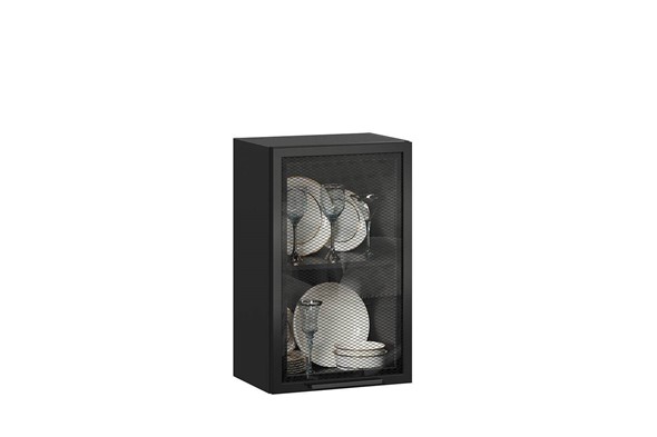 Навесной шкаф Герда 450 стекло 279.330.000.092 (Чёрный/Чёрный) в Южно-Сахалинске - изображение