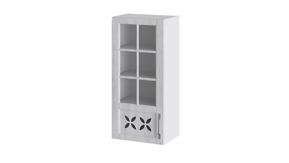 Кухонный шкаф Прованс (Белый глянец/Санторини светлый) cо стеклом левый В_96-45_1ДРДс(L) в Южно-Сахалинске - изображение