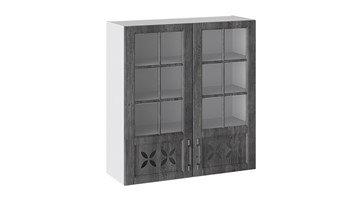 Шкаф на кухню Прованс (Белый глянец/Санторини темный) cо стеклом В_96-90_2ДРДс в Южно-Сахалинске