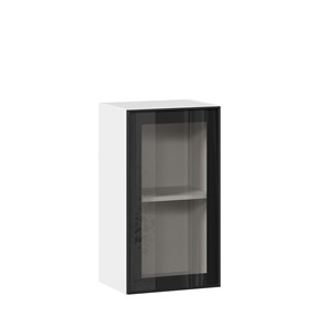Кухонный навесной шкаф со стеклом 400 Индиго ЛД 298.320.000.102, Белый/Чёрный в Южно-Сахалинске - предосмотр