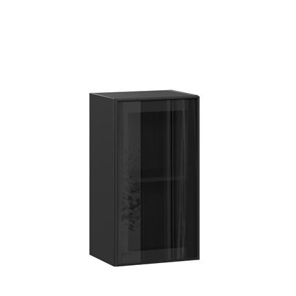 Шкаф навесной со стеклом 400 Индиго ЛД 298.320.000.144, Чёрный/Чёрный в Южно-Сахалинске - изображение