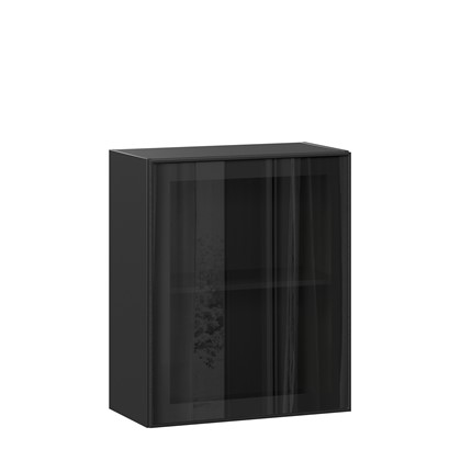Шкаф настенный со стеклом 600 Индиго ЛД 298.350.000.063, Чёрный/Чёрный в Южно-Сахалинске - изображение