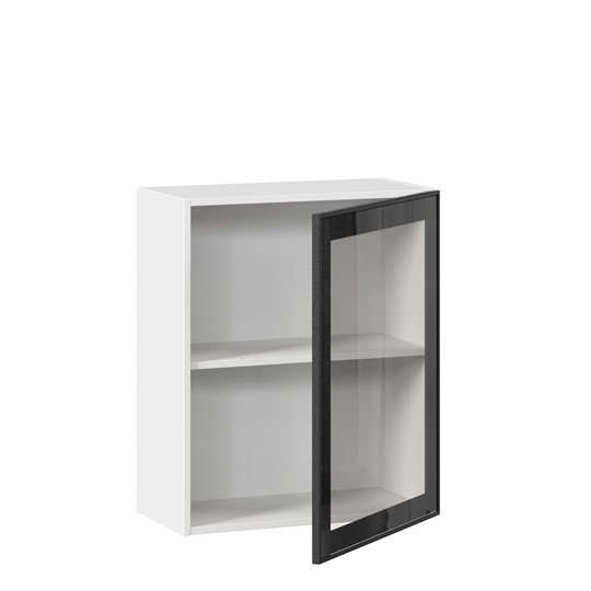 Шкаф кухонный со стеклом 600 Индиго ЛД 298.350.000.105, Белый/Чёрный в Южно-Сахалинске - изображение 1