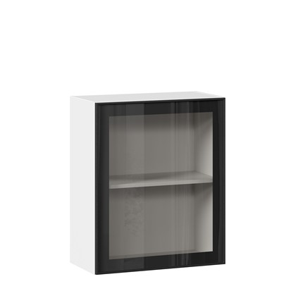 Шкаф кухонный со стеклом 600 Индиго ЛД 298.350.000.105, Белый/Чёрный в Южно-Сахалинске - изображение