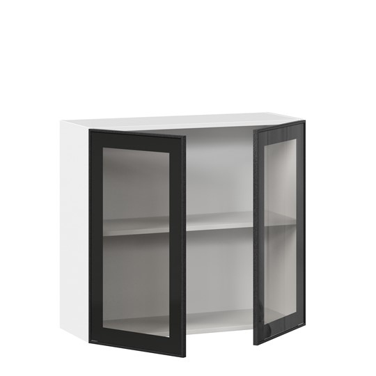 Кухонный шкаф со стеклом 800 Индиго ЛД 298.360.000.023, Белый/Чёрный в Южно-Сахалинске - изображение 1