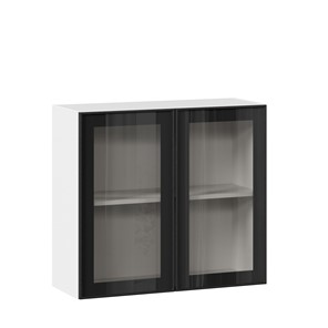 Кухонный шкаф со стеклом 800 Индиго ЛД 298.360.000.023, Белый/Чёрный в Южно-Сахалинске