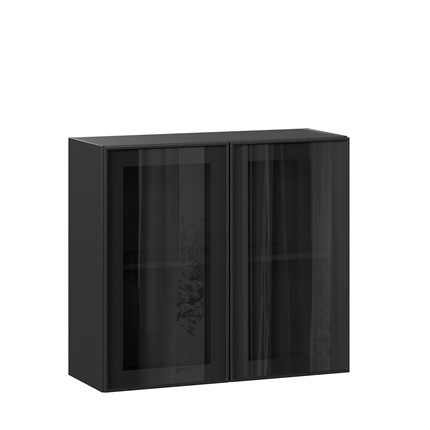 Кухонный шкаф со стеклом 800 Индиго ЛД 298.360.000.149, Чёрный/Чёрный в Южно-Сахалинске - изображение