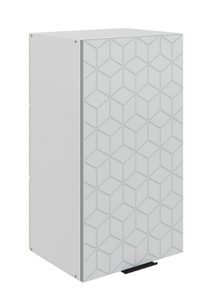 Шкаф на кухню Стоун L400 Н720 (1 дв. гл.) с фрезировкой (белый/лайт грей софттач) в Южно-Сахалинске - предосмотр