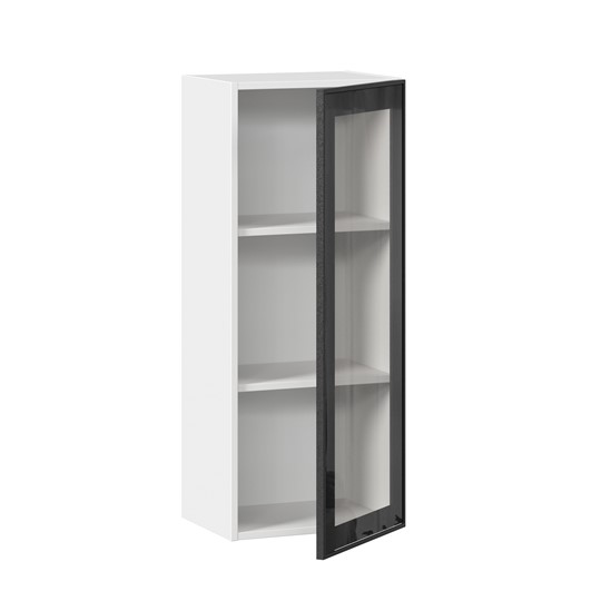 Настенный шкаф высокий со стеклом 400 Индиго ЛД 298.420.000.026, Белый/Чёрный в Южно-Сахалинске - изображение 1