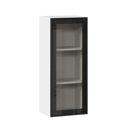 Настенный шкаф высокий со стеклом 400 Индиго ЛД 298.420.000.026, Белый/Чёрный в Южно-Сахалинске - изображение