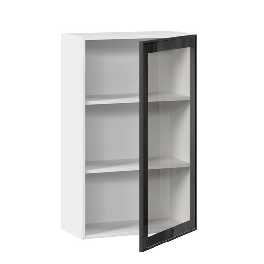 Кухонный навесной шкаф высокий со стеклом 600 Индиго ЛД 298.450.000.169, Белый/Чёрный в Южно-Сахалинске - изображение 1