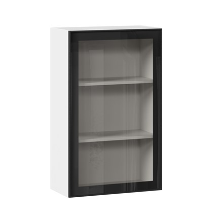 Кухонный навесной шкаф высокий со стеклом 600 Индиго ЛД 298.450.000.169, Белый/Чёрный в Южно-Сахалинске - изображение